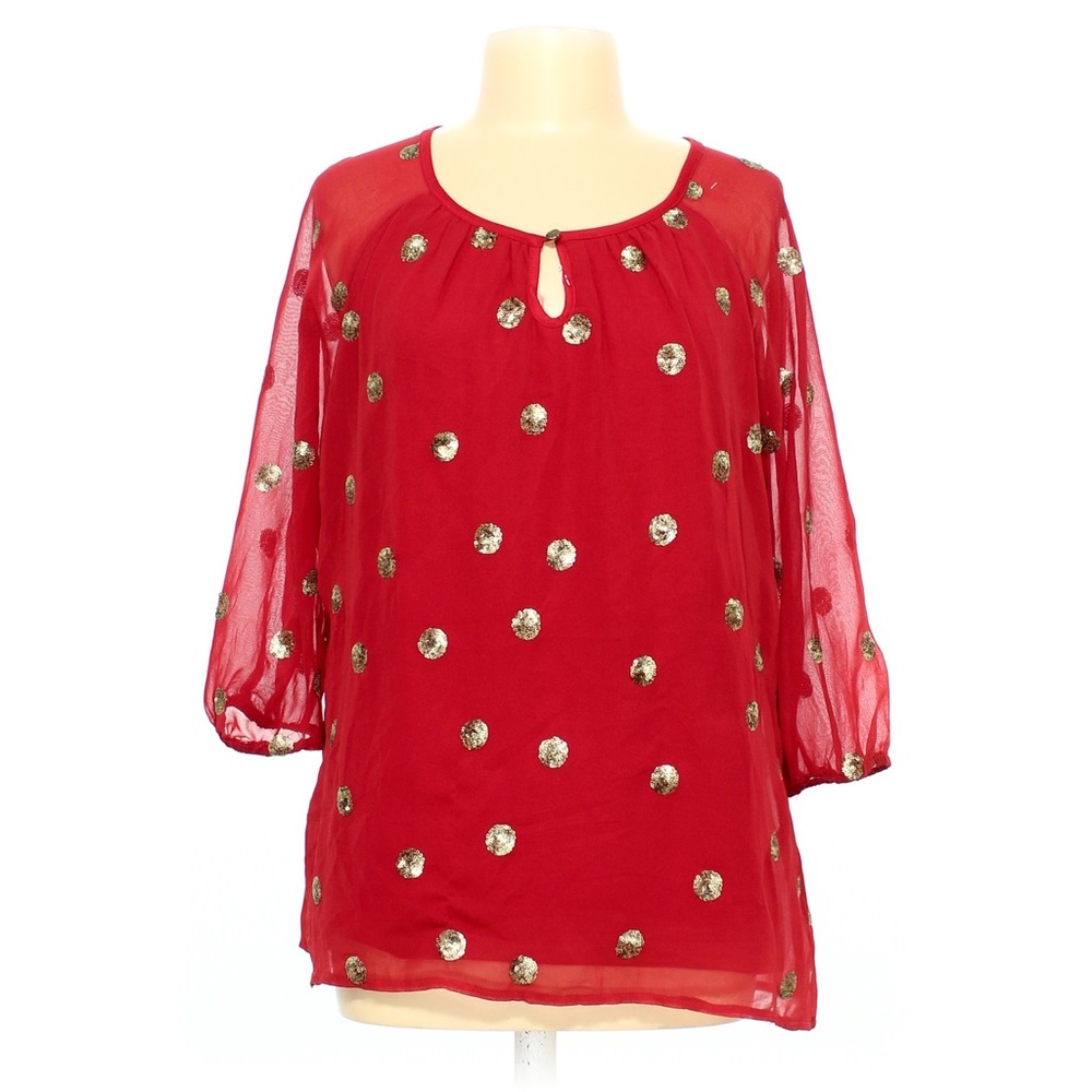 Red Holiday Blouse w Gold Sequins